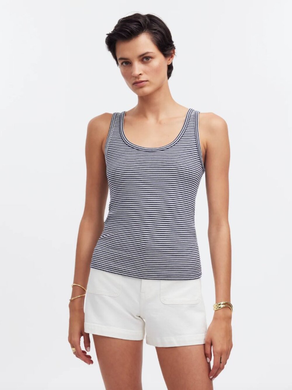 Madewell Drapey Rib Tank in Deep Indigo Stripe Size S